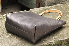 Handmade vintage Dark gray sliver leather normal tote bag shoulder bag handbag for women