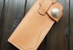 Front view--Handmade bifold  natural leather long wallet purse clutch for men/women with card icon holder