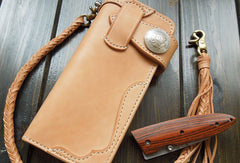 Front view--Handmade bifold  natural leather long wallet purse clutch for men/women with card icon holder