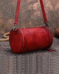 Womens Black Gray Leather Barrel Shoulder Bag Purse Vintage Round Handbag Bucket Crossbody Purse for Women