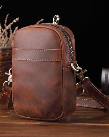 Casual Brown Leather Belt Pouch Mini Messenger Bag Men's Small Side Bag Phone Holster For Men