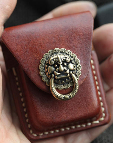 Handmade Brown Leather Mens Zippo Lighter Case With Belt Loop Lighter Holders For Men