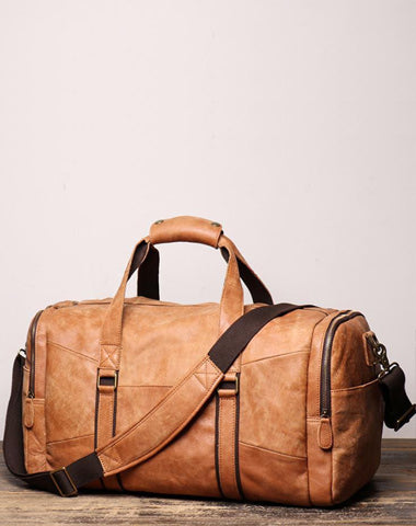Cool Brown Leather Mens  16" Large Weekender Bag Sport Travel Bag Duffle Bag for Men