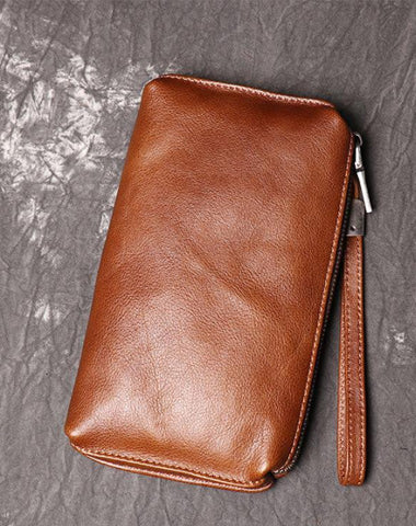 Cool Leather Black Long Wallet for Men Vintage Brown Zipper Clutch Wristlet Wallet for Men