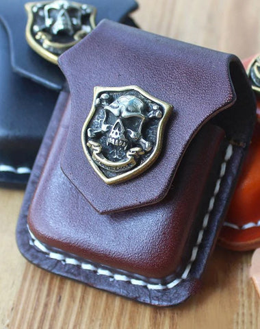Handmade Mens Coffee Leather Classic Zippo Lighter Cases Black Zippo Lighter Holder with Belt Clip