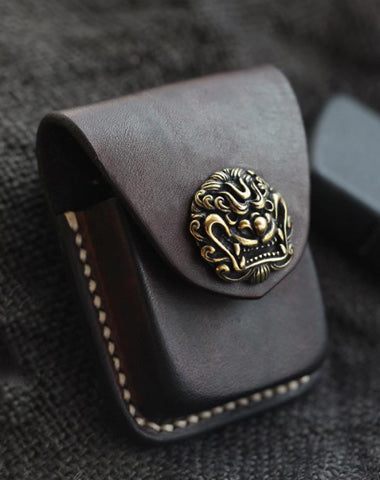 Handmade Coffee Leather Mens Classic Zippo Lighter Case With Belt Loop Lighter Holder For Men