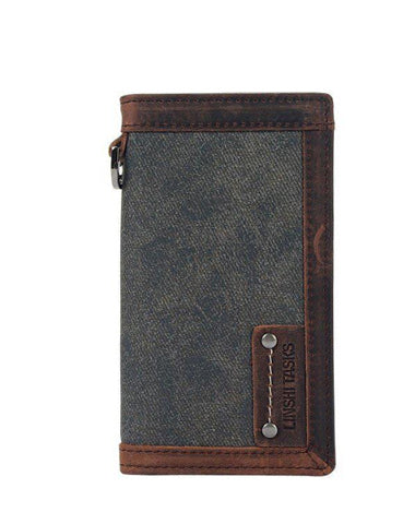 Casual Gray Canvas Leather Men's Long Wallet Bifold Cards Wallet Long Wallet For Men