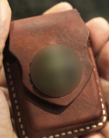 Cool Handmade Brown Leather Mens Zippo Lighter Case Heavy Armor Lighter Holder for Men