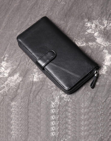 Simple Black Leather Long Wallet for Men Bifold Long Wallet Lot of Cards Wallet For Men