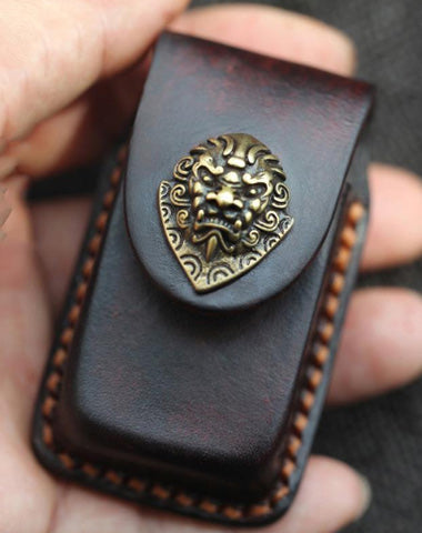 Cool Handmade Leather Mens Cartier Lighter Case Lighter Holder with Belt Loop For Men