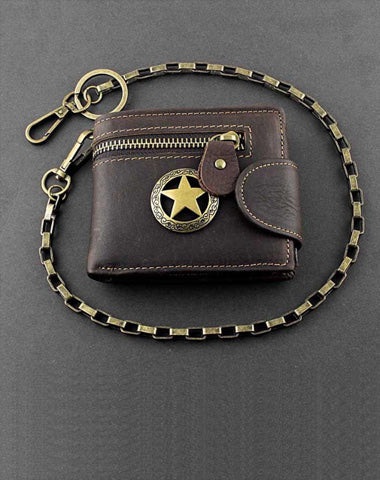 Badass Coffee Star Leather Men's Trifold Small Biker Wallet Chain Wallet Wallet with chain For Men