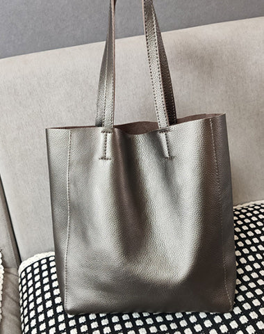Fashion Womens Silver Leather Oversize Tote Bags Silver Shoulder Tote Bag Handbag Tote For Women