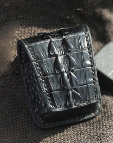 Cool Handmade Black Leather Mens Zippo Lighter Cover Classic Zippo Lighter Holder For Men