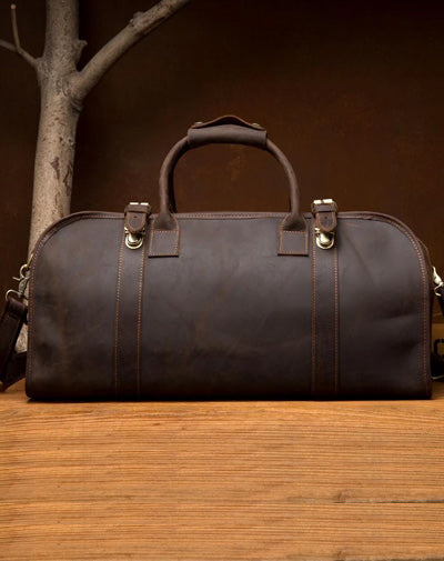 Cool Leather Mens Weekender Bag Shoulder Travel Bag Duffle Bag Coffee luggage Bag for Men