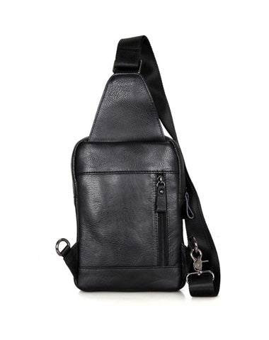 Top Black Leather Backpack Men's  Sling Bag Chest Bag Top One shoulder Backpack Sling Pack For Men