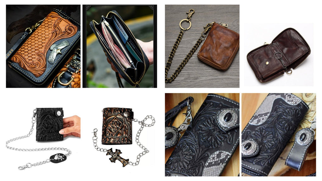 18 Biker Leather Wallets with Chain for Men
