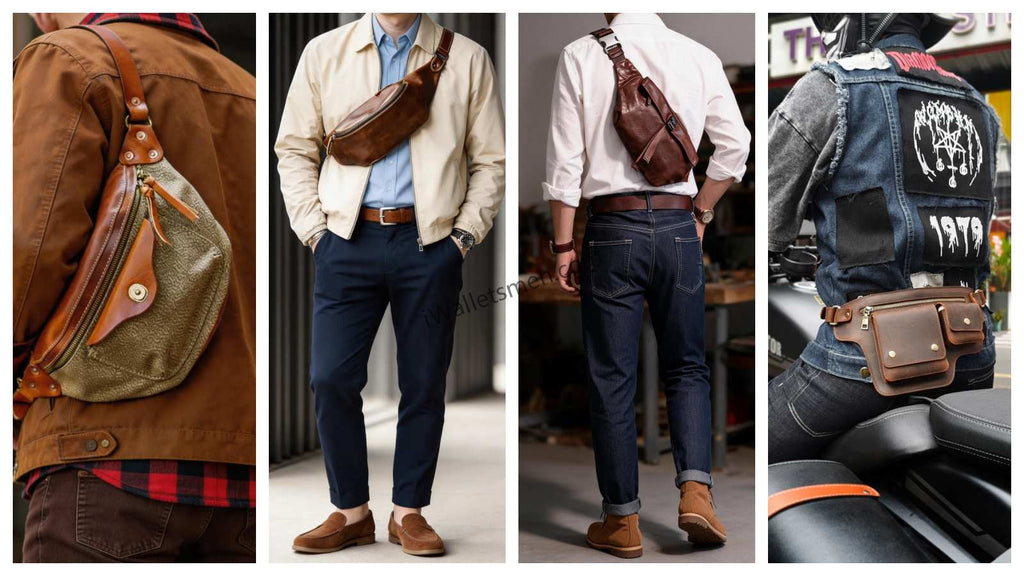 Men's leather belt bag worn as a crossbody — 2026 style guide