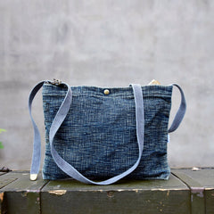 Blue Small Denim Crossbody Bag for Men Small Messnger Bag Womens Jeans Shoulder Bag - Feltify
