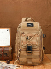 Khaki Tactical Canvas Large Sling Bag For Men