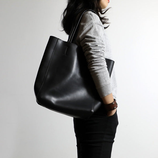 Black Womens Leather Vertical Tote Purse Womens - Back View