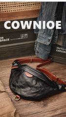 Black Leather Fanny Bag Mens Leather Fanny Pack Crossbody - iwalletsmen