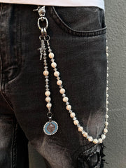 White Ball Wallet Chain Long Ball Wallet Chains for Women Beaded Wallet Chain