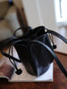 Vintage Womens Black Leather Small Bucket Shoulder Bag Flower Bud Bucket Purse for Women