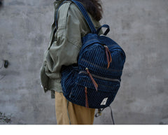 Blue Denim Backpack for Women Striped Jean Backpack Mens Striped Backpack - Feltify