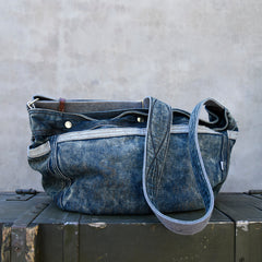 Vintage Blue Denim Messnger Bag Denim Crossbody Bag for Men Womens Jeans Shoulder Bag - Feltify
