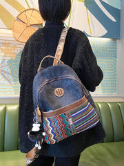 Boho Style Backpack Womens Vintage Black Gray Embroidery Canvas Backpack Boho Backpack - Feltify