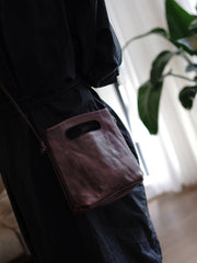 Vintage Womens Brown Leather Small Square Handbag Shoulder Bag Purse for Women