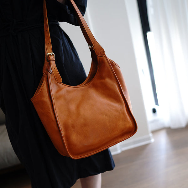 Cute Brown Leather Long Strap Tote Bag - Bill Slots Detail