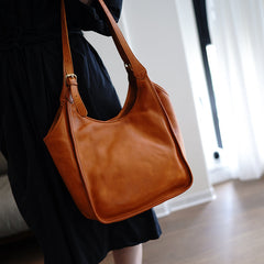 Cute Brown Leather Long Strap Tote Bag Women Saddle Shoulder Bag for Women
