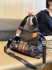 Black Gray Canvas Ladies Handbags Boho Crossbody Bag Boho Handbag Canvas Boho Shoulder Bag - Feltify