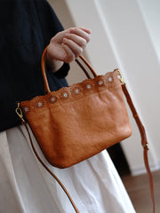 Classic Coffee Leather Hollowed Out Flowers Handbag Women Flowers Shoulder Bag for Women