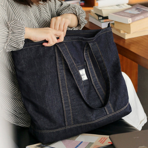 Mens Blue Denim Large Tote Bags Denim - Back View