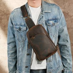 Brown Sling Leather Backpack 