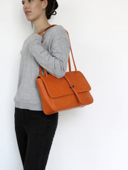 Womens Brown Leather Shoulder Purse Vintage Flip Commuting Bag for Ladies