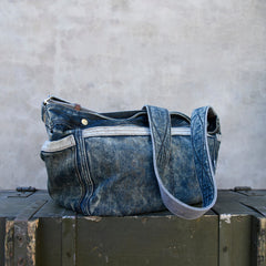 Vintage Blue Denim Messnger Bag Denim Crossbody Bag for Men Womens Jeans Shoulder Bag - Feltify