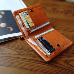Cute Brown Leather Womens Billfold Wallet Classic Vertical Small Wallet For Women