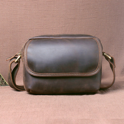 Small Mens Crossbody Bag Dark Brown Leather Small Crossbody Bag for Men Mens Small Crossbody Bag Messenger Bag