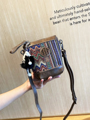 Embroidery Canvas Small Boho Crossbody Bag Boho Canvas Small Bucket Shoulder Bag - Feltify