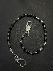 Black Beaded Wallet Chain Turquoise Stone Bead Wallet Chain - iChainWallets