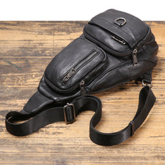 Black Leather Sling Bag For Men Leather Sling Pack Black Mens Sling Pack - EverHandmade