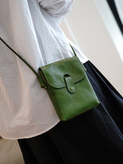 Classic Green Leather Small Phone Shoulder Bag Women Vertical Crossbody Bag for Women