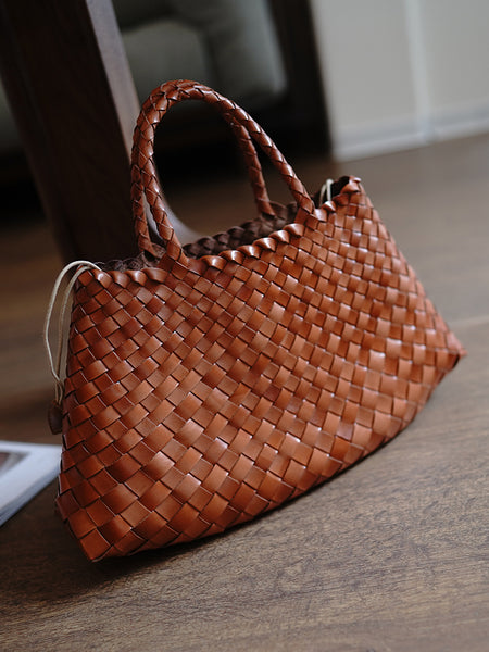 Brown Womens Braided Leather Handbag Womens Braided Handbag Purse for Ladies MDR03981044