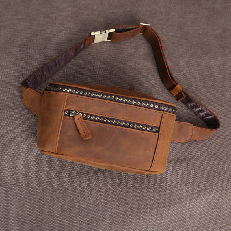 Brown Leather Waist Bag for Men 