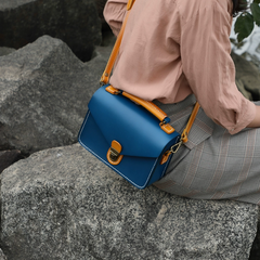 Handmade Womens Green Leather Cube Satchel Purse Womens School Shoulder Bag for Ladies