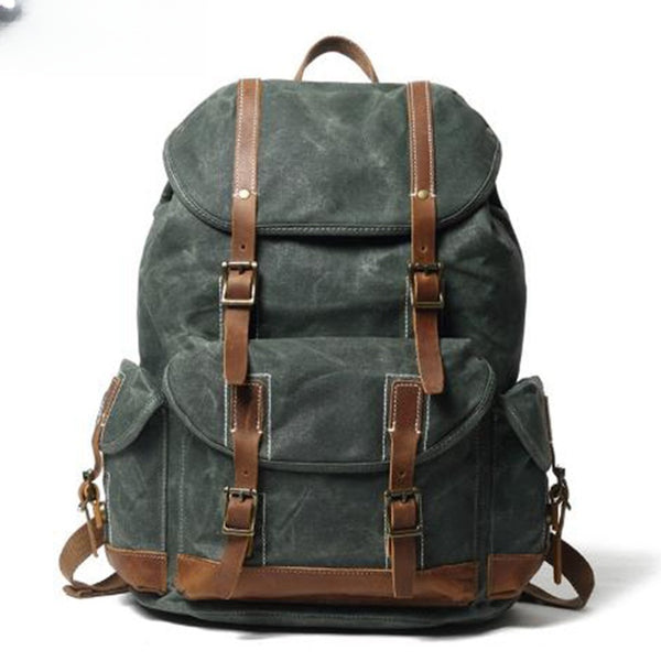 Army Green Waxed Canvas Backpack Waxed Cotton Backpack Large Canvas And Leather ARS02382020