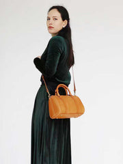 Womens Brown Leather Boston Handbag Vintage Boston Crossbody Bag Shoulder Bag for Ladies